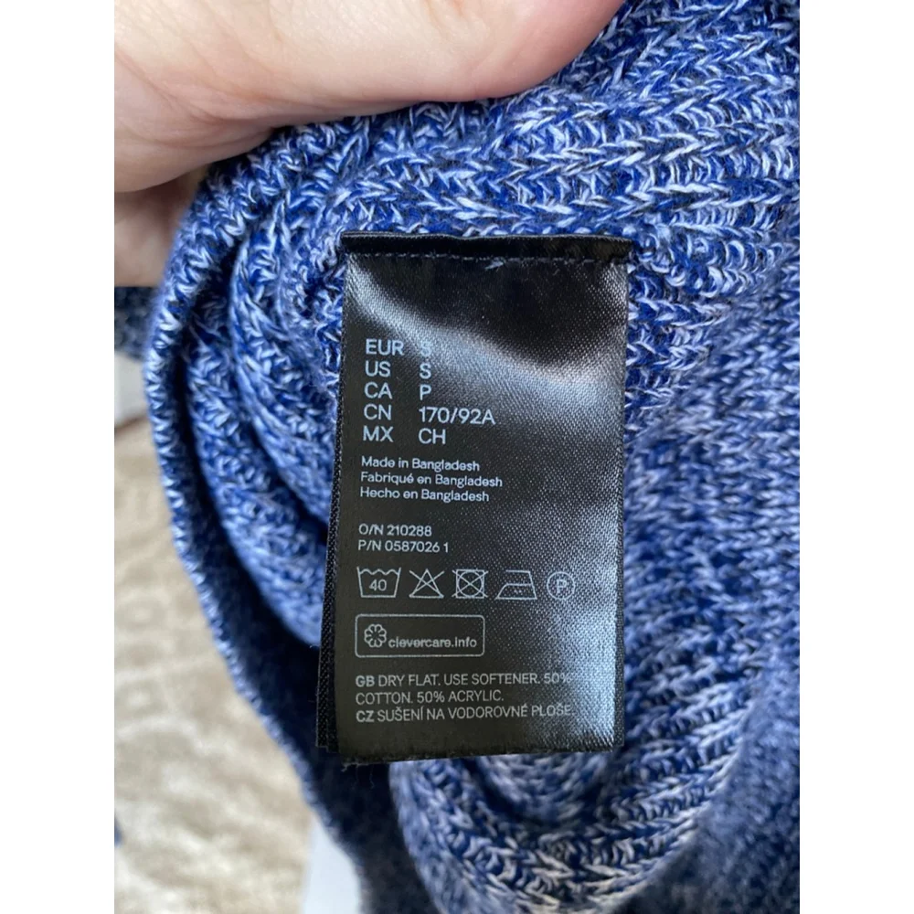 H&M Marled Knit Cotton Sweater Pullover Crewneck Blue Preppy Buttery Soft Cozy